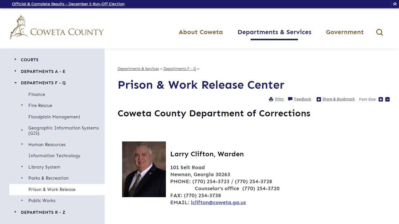 Prison & Work Release Center | Coweta County, GA Website